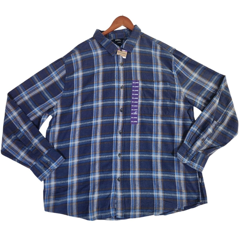Eddie Bauer‎ Flannel Shirt Men's 2XL Blue Plaid Button Up Long Sleeve NWT